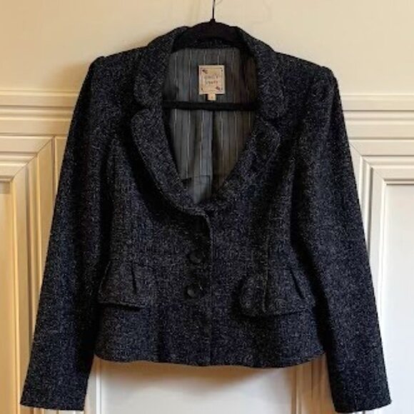 Nanette Lepore Dark Blue Wool Blend Jacket - Size 10 - Picture 1 of 5